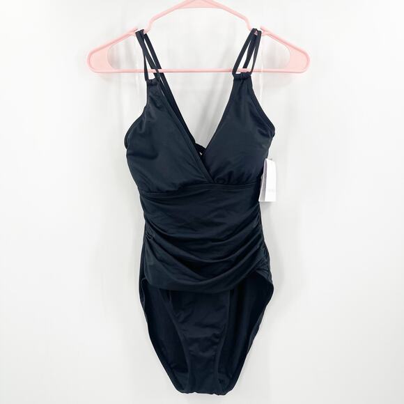 La Blanca Swimsuit SZ 4 Island Goddess Ruched Black One Piece Wired Padding NWT - Picture 1 of 16
